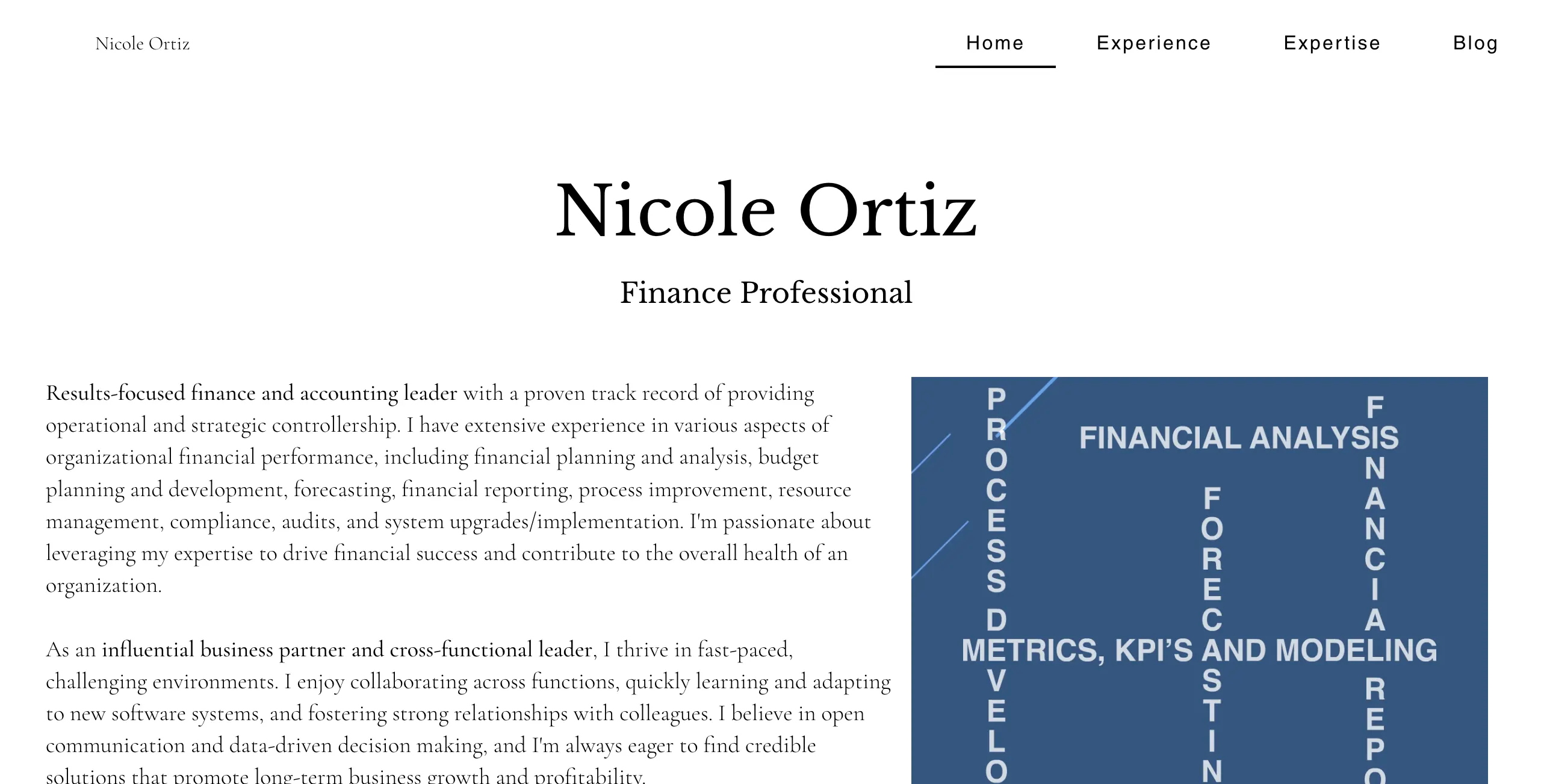 Nortiz Finance homepage before the rebuild